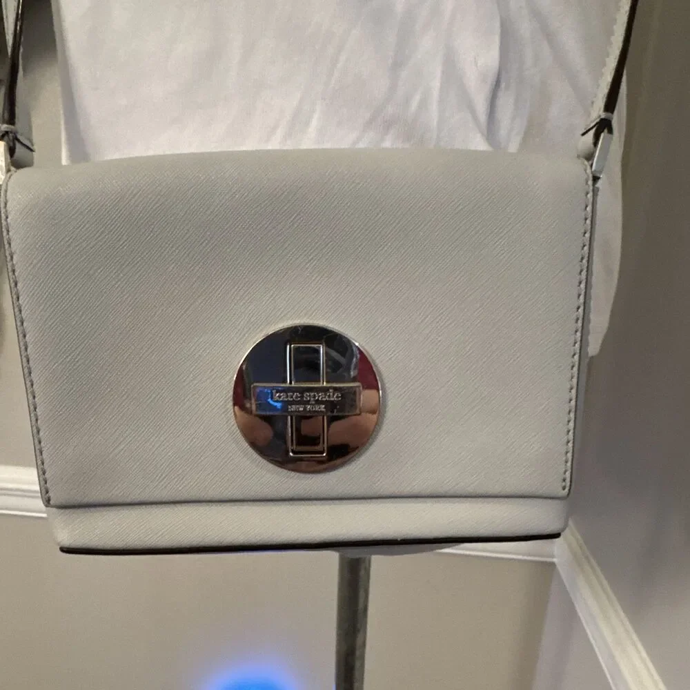 Kate Spade New York Gray Small Crossbody Bag Turn Lock Silver Hardware Strap